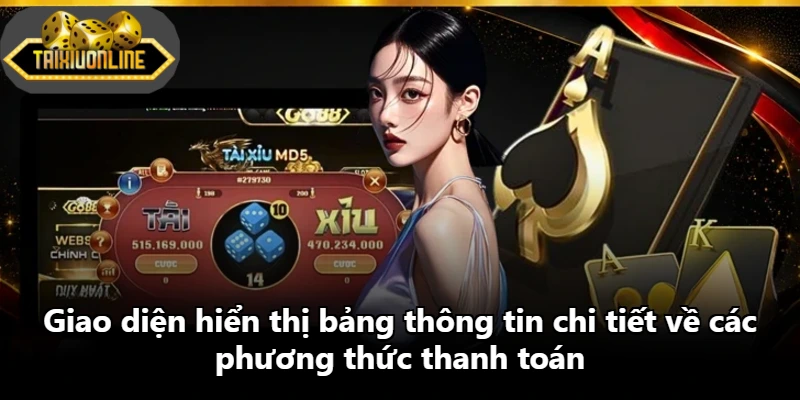 Giao diện hiển thị bảng thông tin chi tiết về các phương thức thanh toán